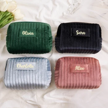 Custom Name Makeup Bag Premium Velvet Travel Organizer Toiletry Cosmetics Bag Personalised Bridesmaid Wedding Gift
