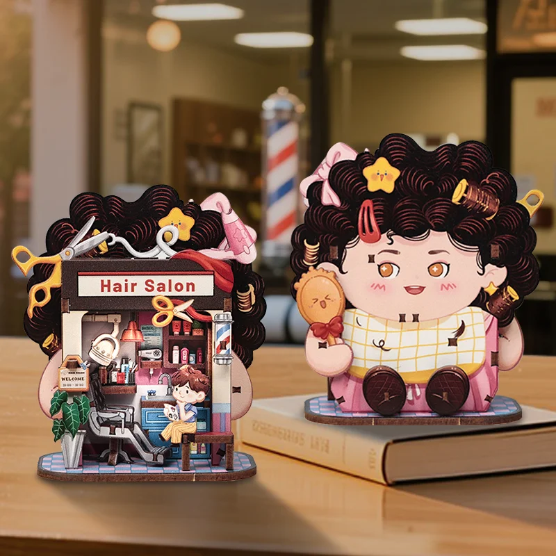 CUTEBEE سلسلة متجر صغير لتقوم بها بنفسك منزل مصغر ثلاثية الأبعاد ألعاب ألغاز خشبية اليدوية دمية عدة لعلبة الزاوية الشعر سولان