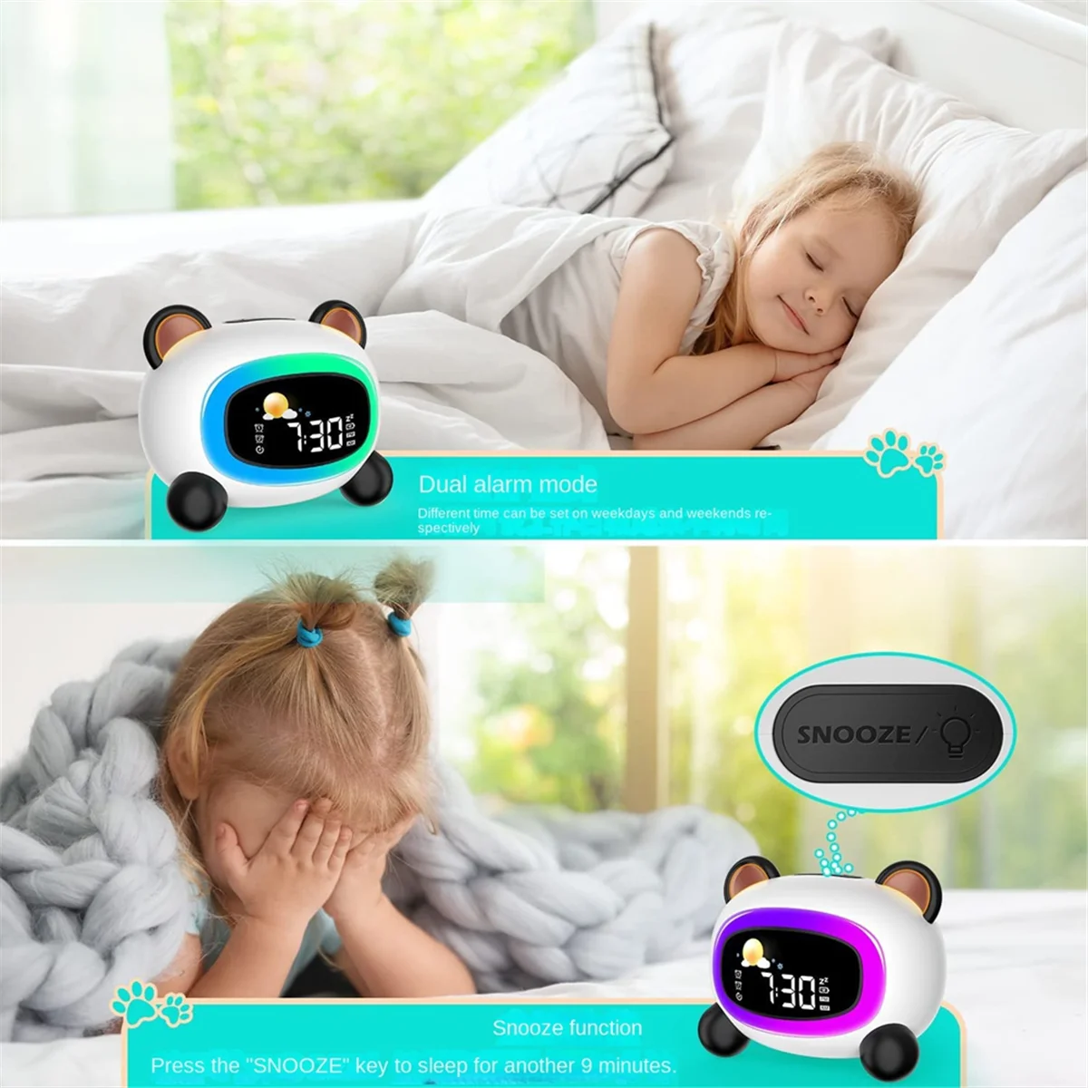 ساعة منبه للأطفال من OK to Wake، مع ضوء ليلي للتدريب على النوم، للأطفال والأطفال الصغار، ساعة أطفال مع ضوء