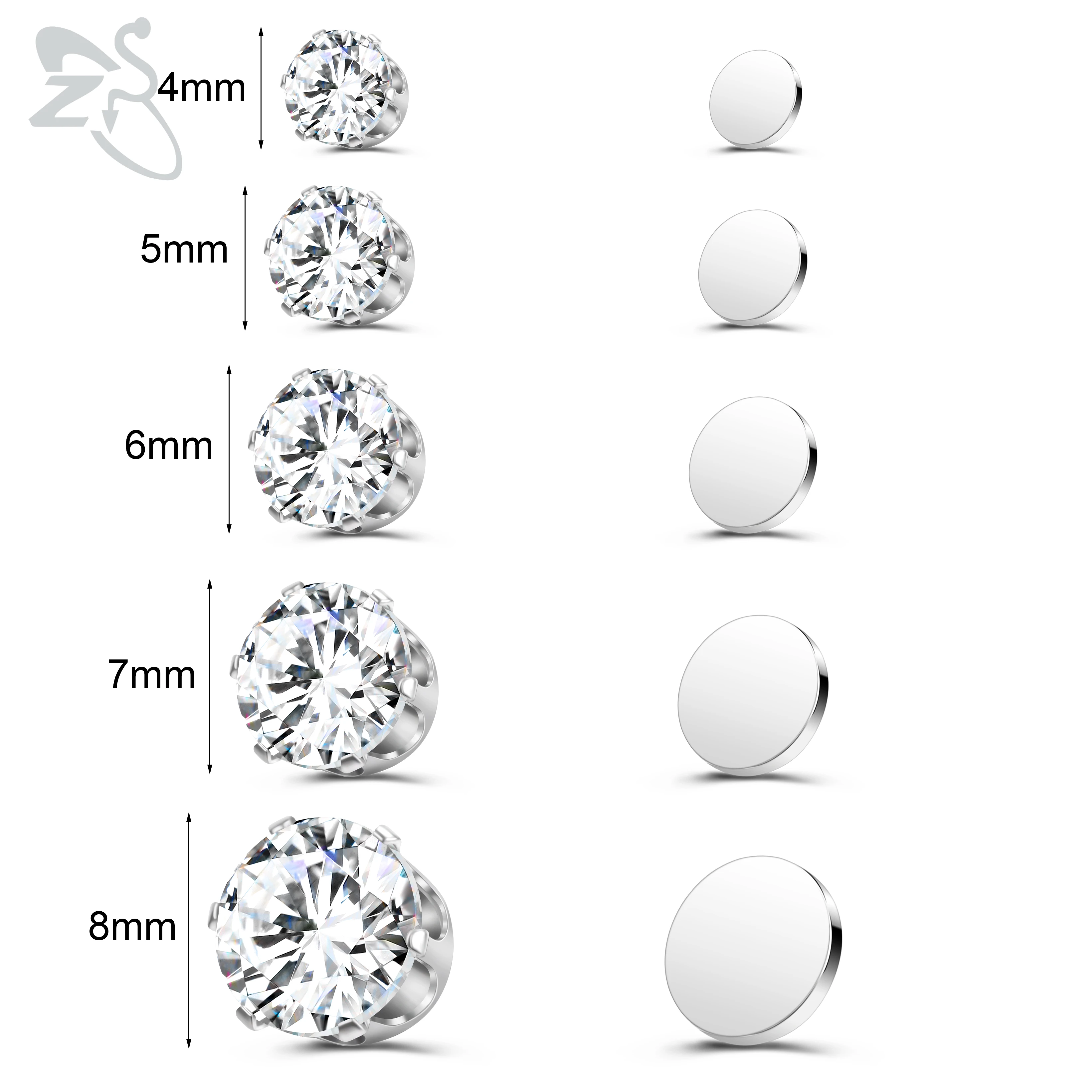 ZS 1 Stück magnetische Clip-on-Ohrringe, Stern-Herzform, CZ-Kristall-Ohrclip, kein Piercing, Ohrstecker, kein durchbohrter Ohrring-Schmuck, 4–8 mm – Detail 1