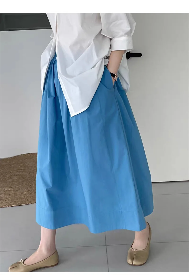 Saia Longa de Verão em Algodão e Linho Plus Size com Cintura Elástica, Cor Pura, Casual, Estilo Street Wear