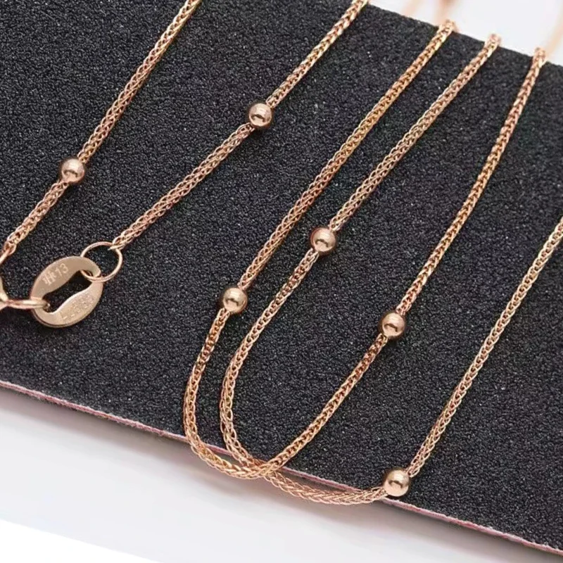 Charming 585 Purple Gold Chopin Chain Beads Solid Necklace Plated 14K Rose Gold Classic Jewelry for Women Matching Chain