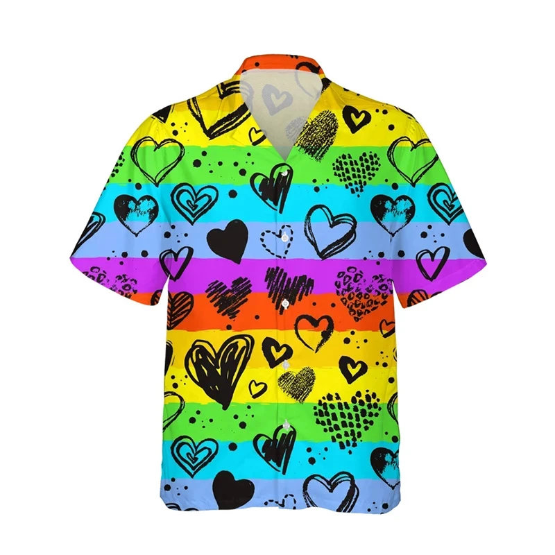 LGBT Rainbow Flag Shirts For Men Women 3D Print Personality Cool Lapel Single Button Tee Shirt Short Sleeve Summer Blouses Shirt