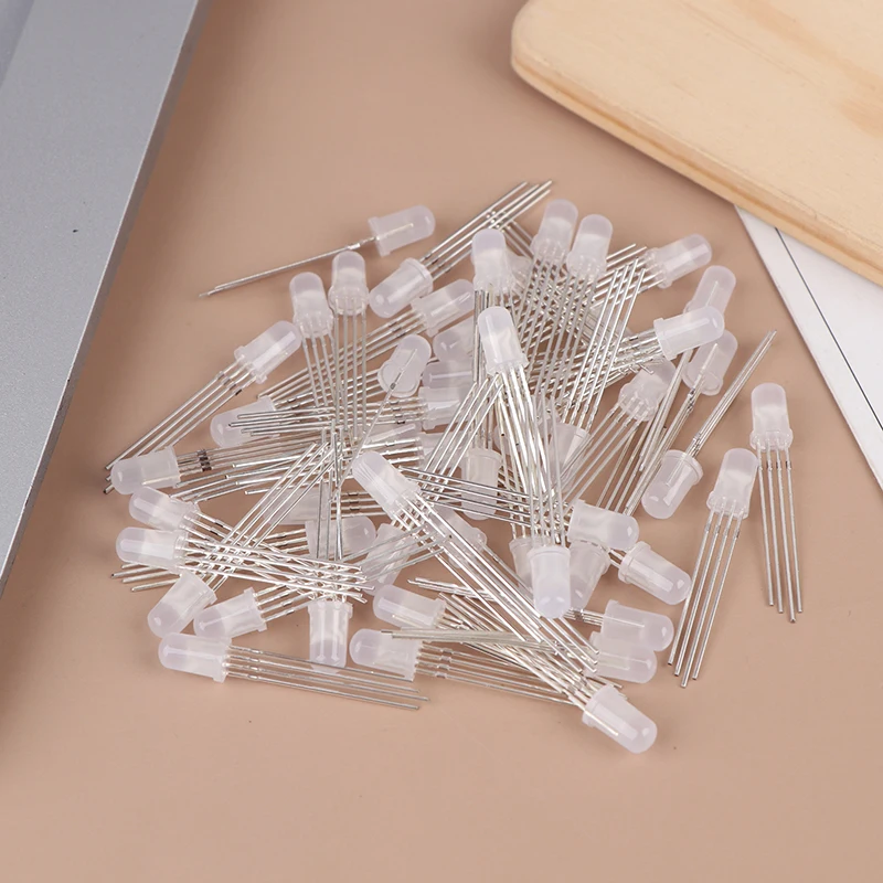 50PCS 5mm Full-color LED RGB Red/Green/Blue Common Cathode/Anode Four Feet Transparent Highlight Color Light 5mm Diode Colorful