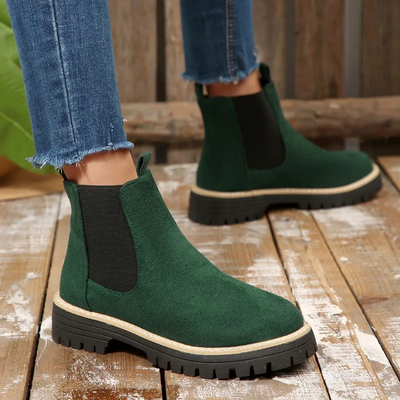 المرأة أحذية الموضة المريحة الجديدة جولة تو شتاء دافئ سميكة وحيد زيادة تنوعا أحذية بوت قصيرة التنقل اليومي الأحذية #6