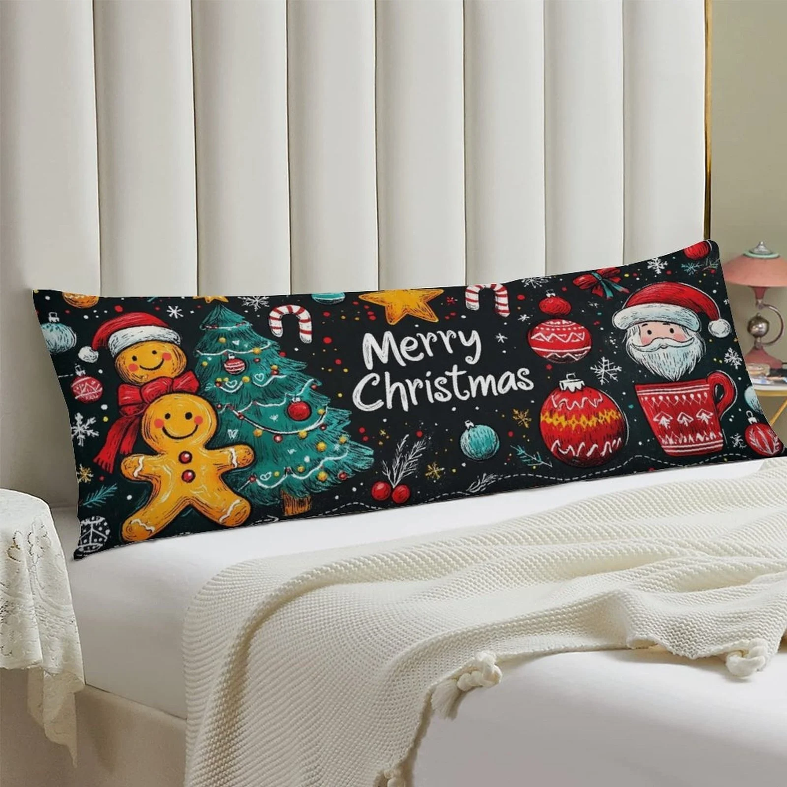 Christmas Joy Themed Body Pillow Cover, Fashionable Plush Long Bed Pillowcase, Soft Decorative Double-sided Printed Large Body P
