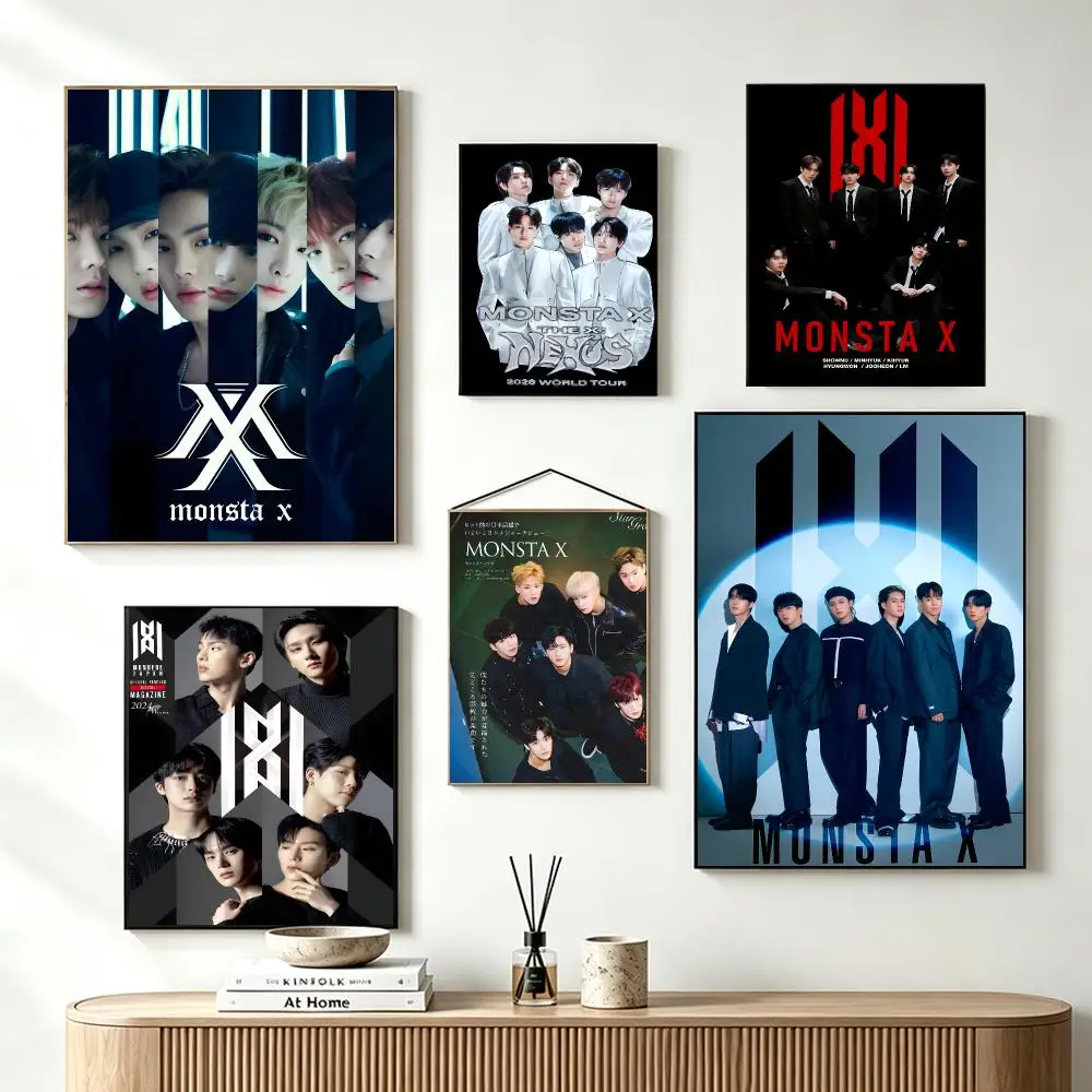 Energetic K-Pop Group M-MONSTA X Poster Self-Adhesive Wall Art HD Print For Dorm Teen Room Decor Gift