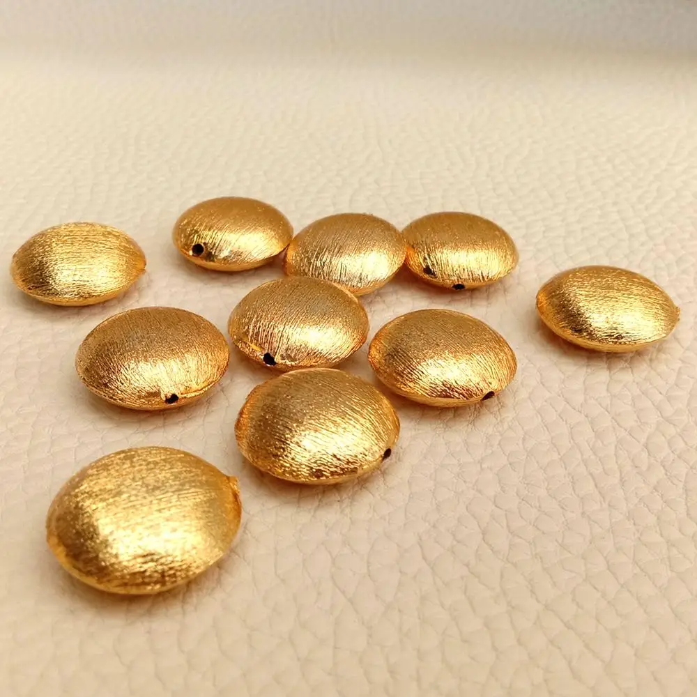 Wholesale 10  PCS 21mm Copper Coin Shape Brushed Bead Gold Plated DIY Findings
