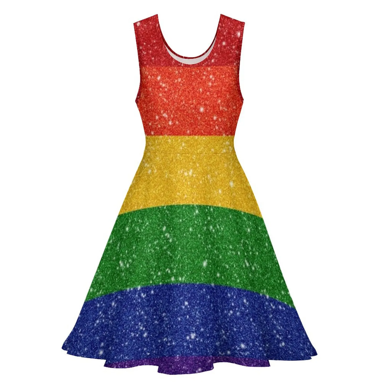 Faux Glitter LGBTQ Pride Rainbow Flag Background Sleeveless Dress dress women summer prom dress Woman