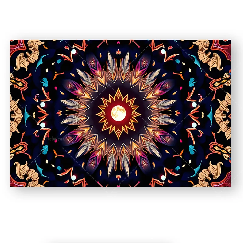 قطعة واحدة من نسيج الحائط بوهو ماندالا مع تصميم القمر لديكور الغرفة البوهيمية