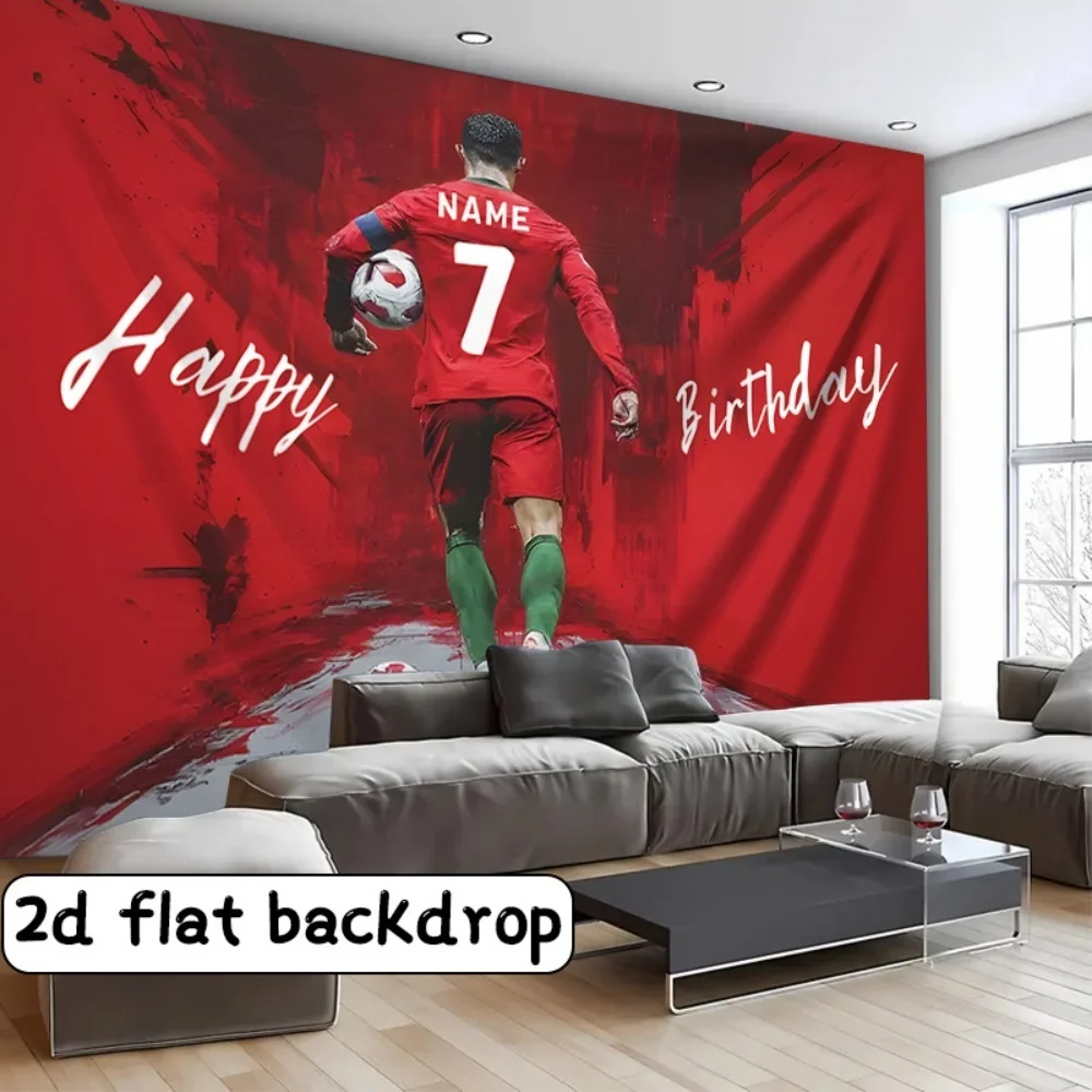 2D Flat Customized Birthday Banner Featuring a Soccer Theme with a Name - Red And White Party Decoration, for Rooms, Parties - view 2