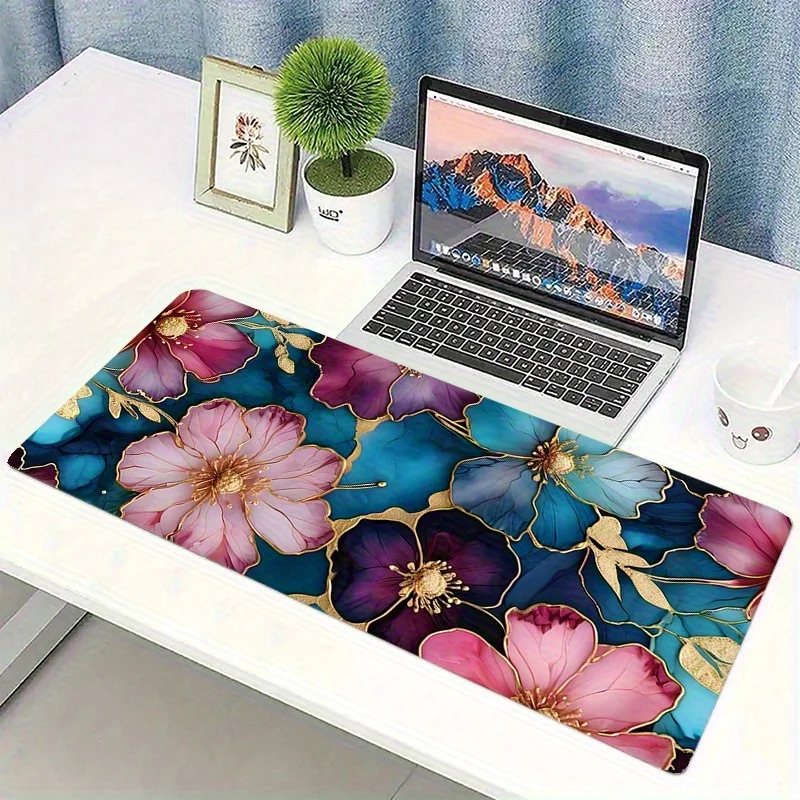Bohemian Floral Desk Mat Extra Large Mouse Pad Non-Slip Rubber Base for Home Office Gaming