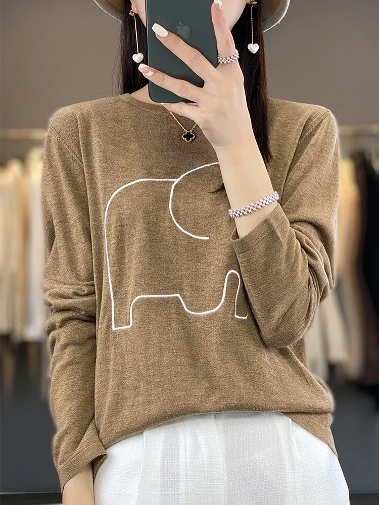 100% ميرينو الصوف المرأة البلوز سترة الكرتون الخريف الشتاء س الرقبة متعدد الألوان طويلة الأكمام فضفاضة ملابس خارجية موضة لينة القمم