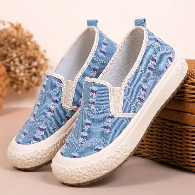 

Woman Flat Sole Canvas Casual Shoes Spring Autumn New Soft sole Non Slip Round Toe Slip on Lightweight Breathable Walking Shoes