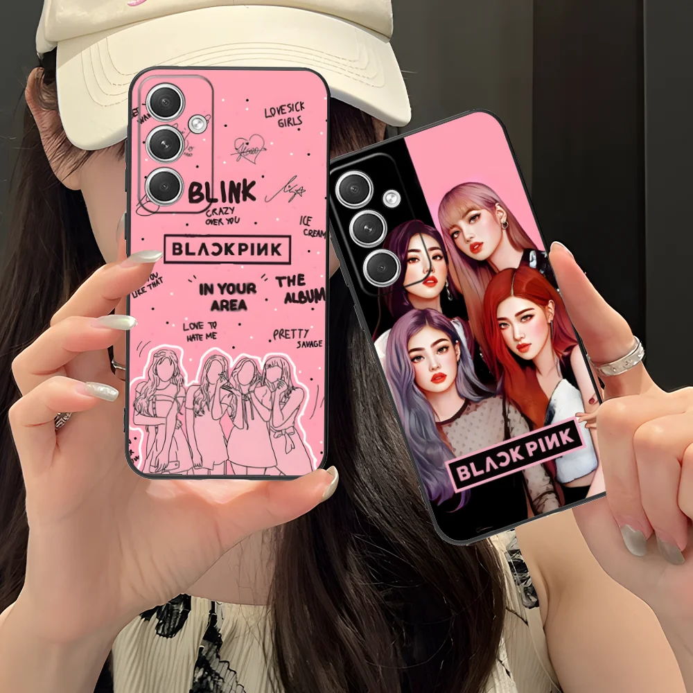 Mobile Pink Girl Phone Case for Samsung Galaxy S24 S23 S22 S21 S20 S10 S9 Plus FE Ultra Lite Black Cellphones Smartphone