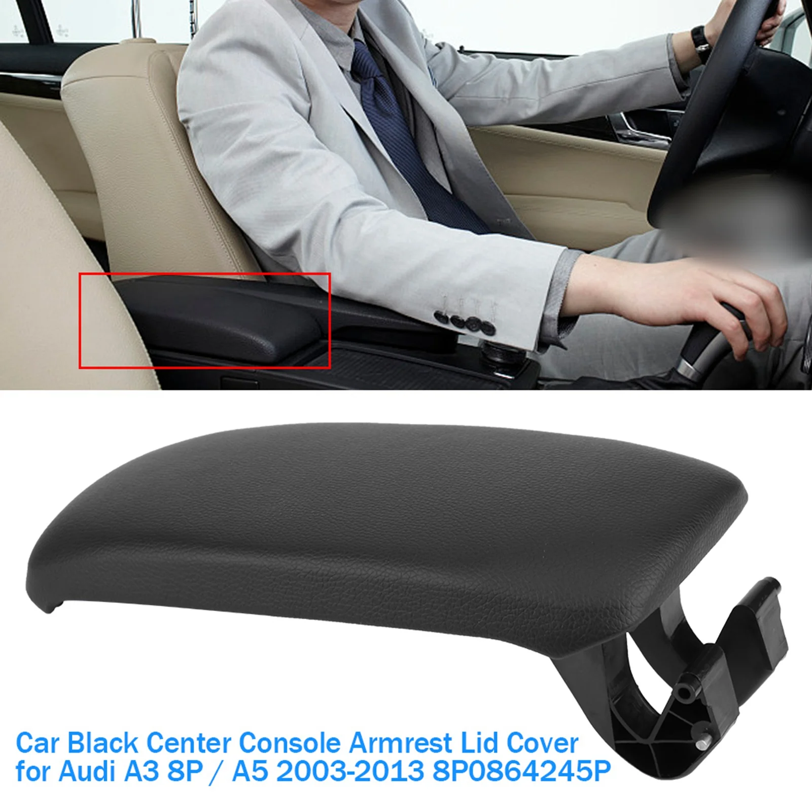 

Leather Center Console Armrest Car Black Center Console Armrest Lid Cover for 8P / 2003‑2013 8P0864245P Console Armrest
