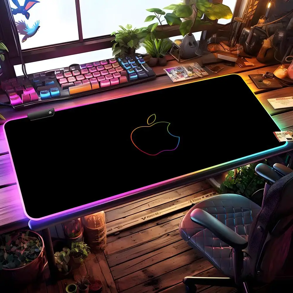 Apple-ES LogoES Mouse Pad RGB Gaming Mouse Pad Desk Mat HD Gamer Large LED Light XXL MousePads