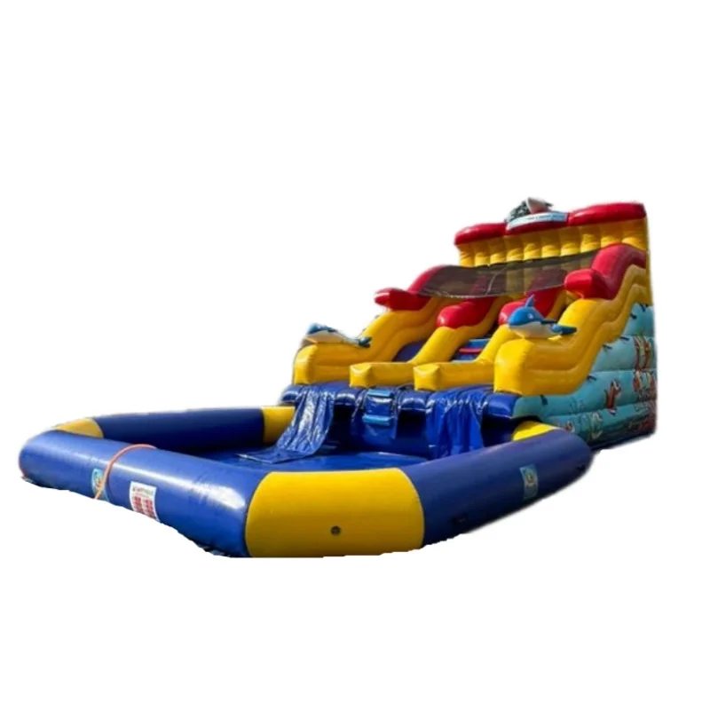 Tobogán Acuático Inflable Comercial Gigante de 6x4.5x4.5m con Piscina para Alquiler Comercial, Gran Oferta
