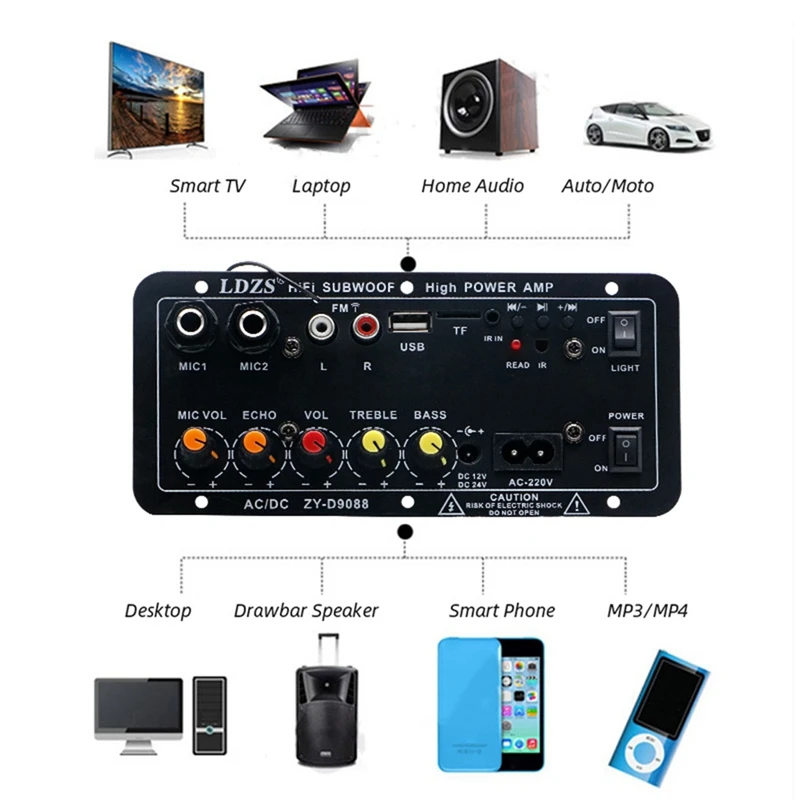 LDZS Car Bluetooth Amplifier For Car Amplifier Board Dual Microphone Karaoke With Modulated Reverb (Adapter Included)
