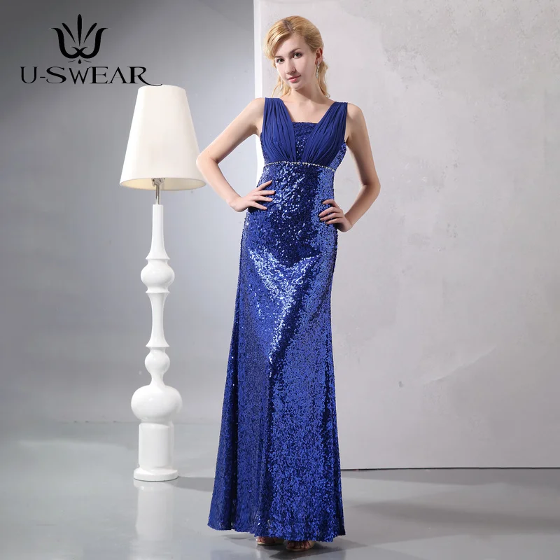 

Classic Royal Blue Evening Dresses Beading Sequined Prom Dresses Sleeveless Straight Women Long Evening Gown Robe De Soiree