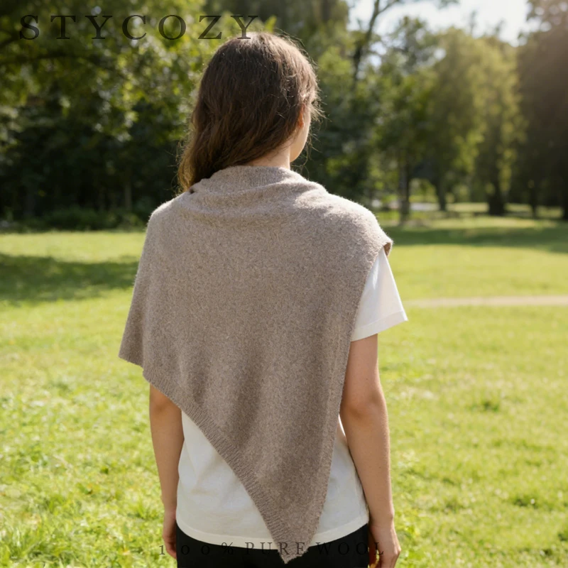 100% Wool Shawl For Women, Paired With Warm Air Conditioning Sweater For Neck Protection Irregular Cape Autumn Knitted Scarf