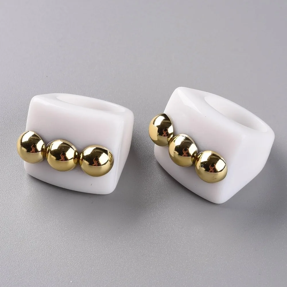 5Pcs Opaque Acrylic Finger Rings Personalized Knuckle Ring with Half Round CCB Plastic for Women Dainty Trendy Jewelry White