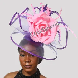 Big Derby Fascinator Hat Women Church Big Flower Headpiece For Kentucky Party Chapeau Mesh Cap Fancy Fashion New Chapeau Cap