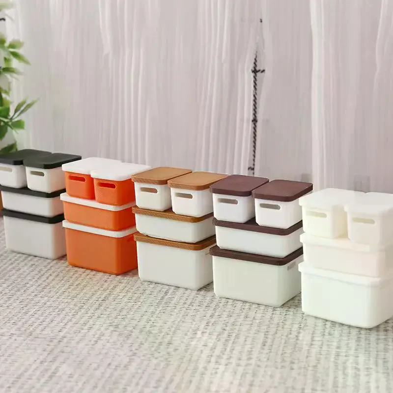4Pcs Mini Storage Case With Cover 1/12 Dollhouse Miniature Food Storage Box Model Doll House Accessories Toy