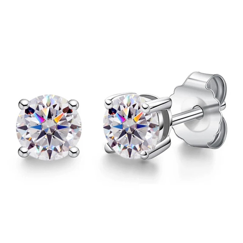 Women's Moissanite Diamond Stud Earrings, Platinum Plated Gift