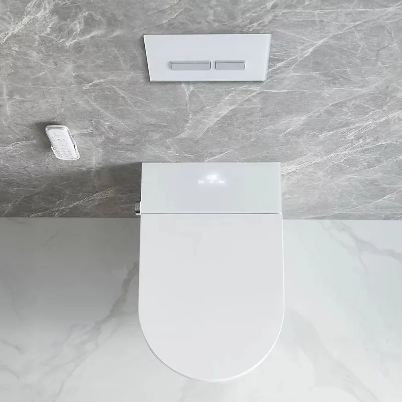 Smart Wall-Hung WC Toilet Set with Automatic Operation Ceramic Elongated Bowl S-Trap Drainage Remote Control Included