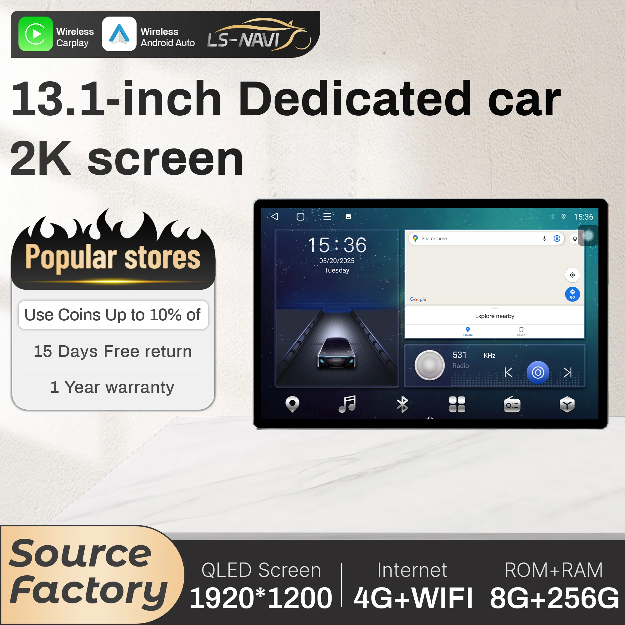 

13.1 inch Android For GMC Yukon Chevrolet Tahoe Suburban 2015-2021 Car Radio Wireless Carplay GPS Multimedia Touch QLED Screen