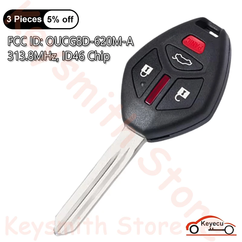 KEYECU 4 Buttons 313.8MHz ID46 Chip for Mitsubishi Galant Eclipse 2006 2007 Auto Remote Control Key Fob FCC ID: OUCG8D-620M-A