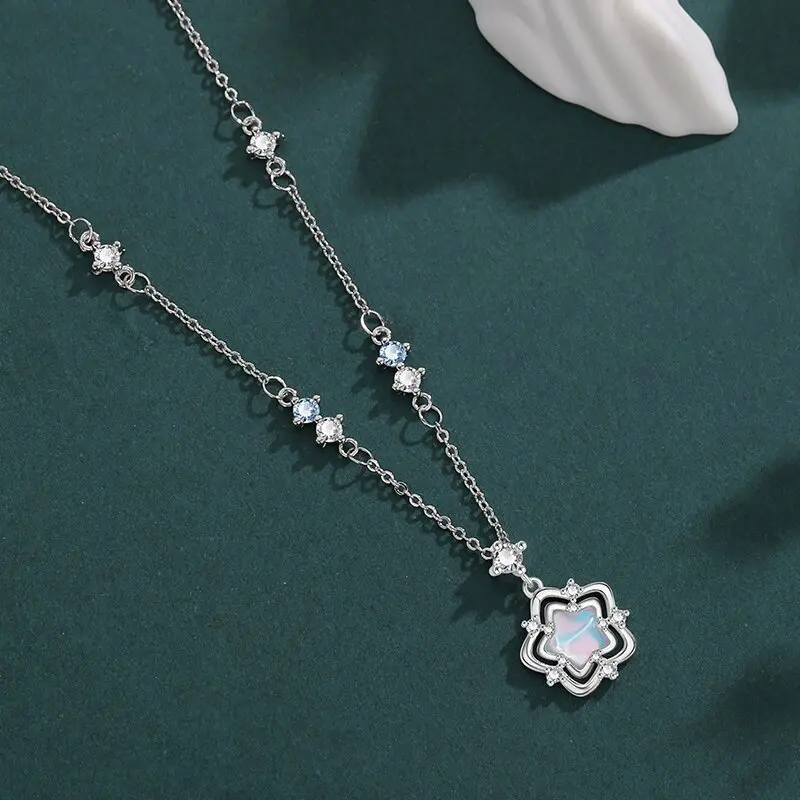 925 Sterling Silver Sparkling Zircon Elegant Star Necklace for Women's Birthday Party Gift