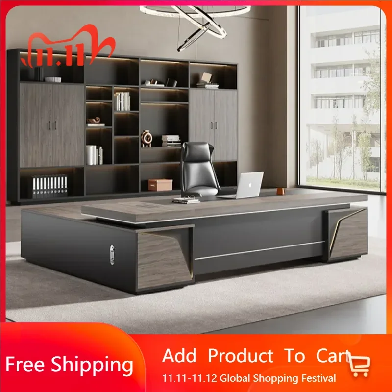 

Light Luxury Vintage Office Desk Organizer L Shaped Mid Century Dark Wood Computer Desks Work Art Bureau Meuble Office Furniture