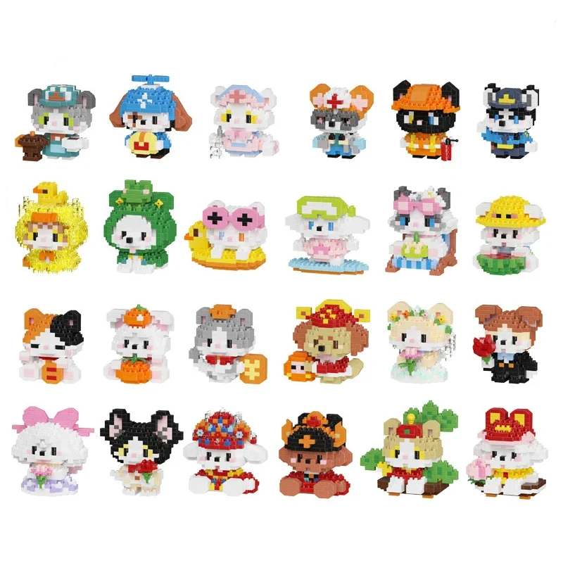 Kawaii Mini Animal Micro Building Blocks Cute Dog Cat Assembled Puzzle Duck Model Mini Puppy Brick Figurka Zabawki na prezenty dla dzieci