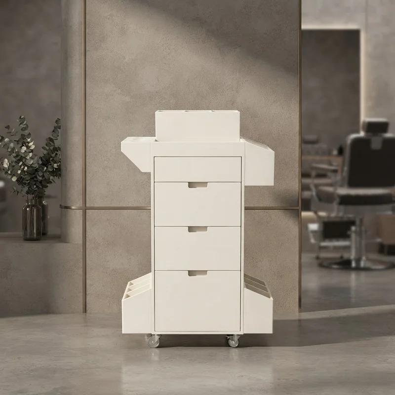 & Rolling Salon Trolley Cart Iron Tool Cabinet with Storage Shelves for Hairdresser Beauty Salon Barber Shop Furniture Organizer