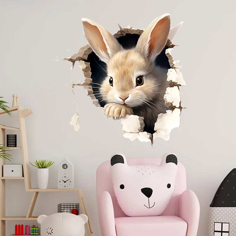 Classroom Bedroom Living Room Dining Room Kitchen Bathroom Decor Cartoon 3D Rabbit Wall Stickers Self-adhesive Stickers School