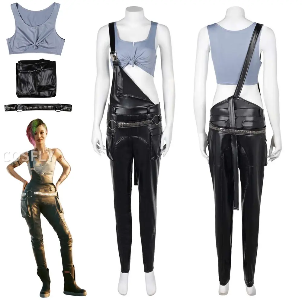 Game 2077 Judy Alvarez Cosplay Fantasia Costume Disguise Adult Women Girls Tops Leather Overalls Outfits Halloween Carnival Suit