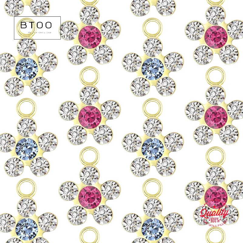 

14 К позолоченные циркониевые серьги-гвоздики с цветком и цветком для женщин, изготовление ювелирных аксессуаров, фурнитура, сделай сам, цветок Char