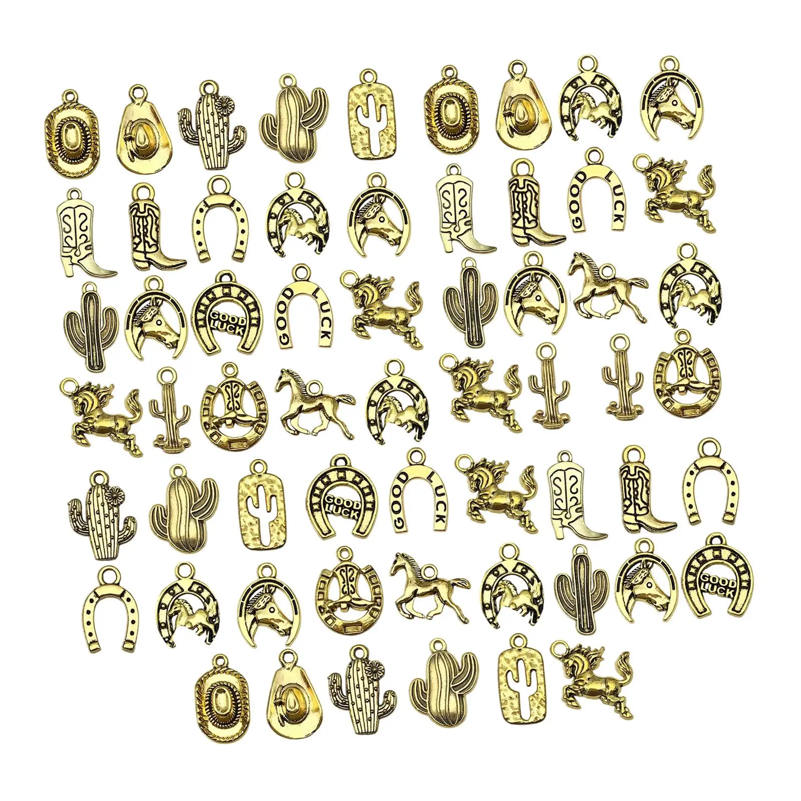 60Pcs Western Pendants DIY Findings Zinc Alloy Dangle Charms Vintage for Jewelry Making Keychain Bag Pendants