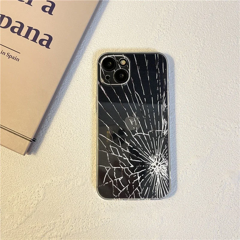 Luxury spoof 3D Broken Glass Clear Case for protection iphone 15 14 13 12 11 14 Pro Max soft cover