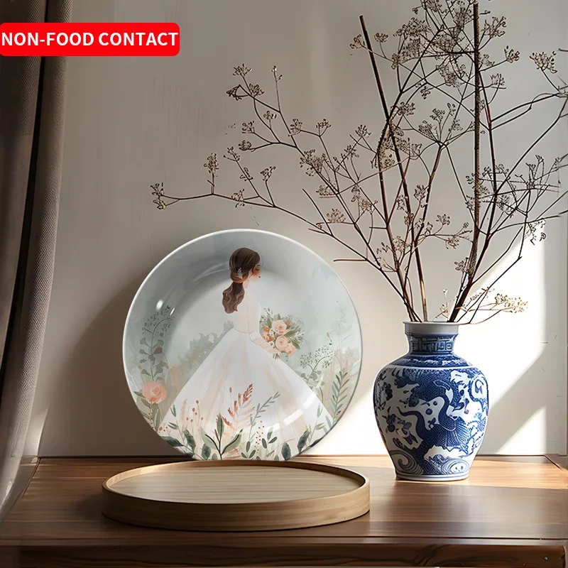 1pc Elegant White Ceramic Wall Art Plate with Floral Design - Hand-Painted, Non-Food Contact, Perfect for Home, Living Room,