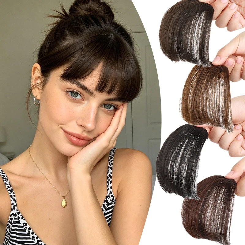 Invisible Clip in Bangs, No Sideburns Synthetic Straight Hair Extensions, Thin Fringe Wig for Women,Style for Daily & Party