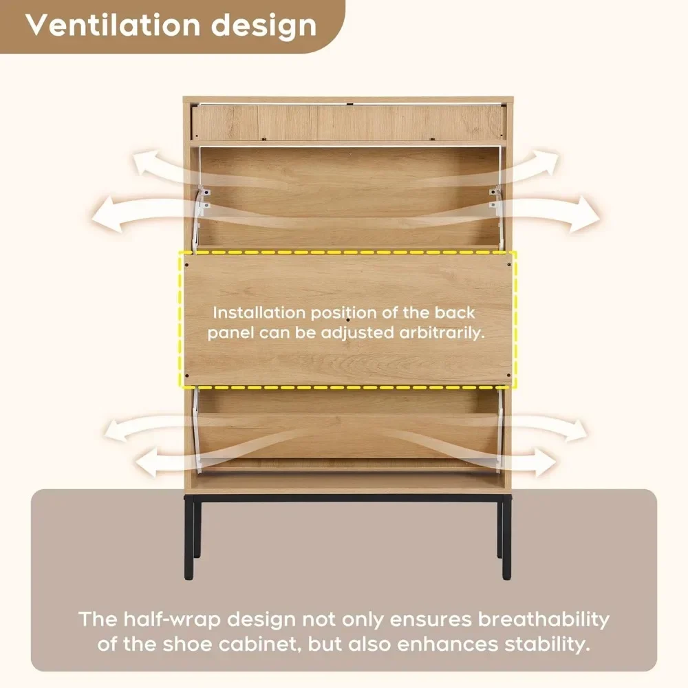 Shoe Storage Cabinet with 2 Flip Drawers&1 Small Drawer, Slim Entryway Shoe Organizer with Fluted Panel Doors for Sneakers