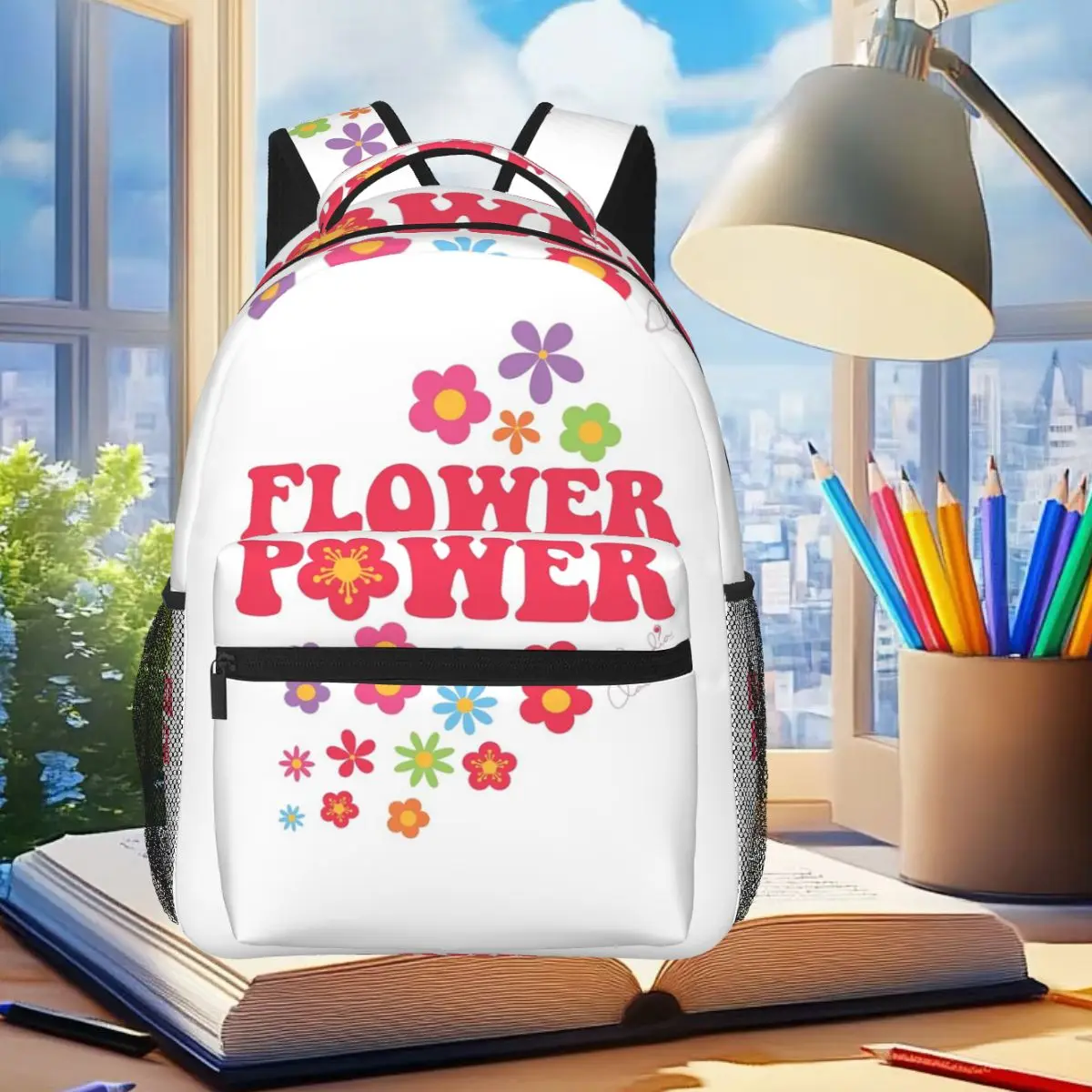

Красочный рюкзак с бесшовным узором Flower Power, студенческая сумка для книг для мальчиков и девочек, детская школьная сумка, компьютерные сумки на плечо для мужчин и женщин