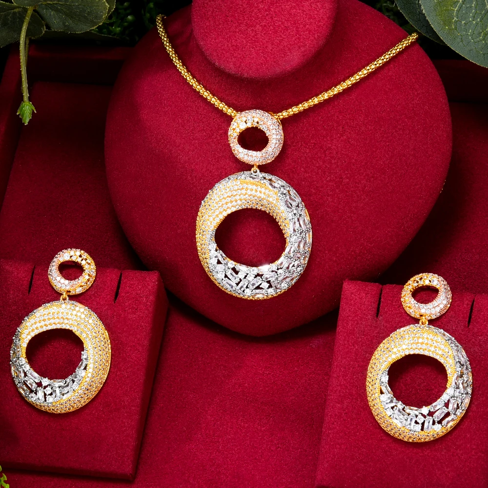 GODKI NEW Trendy 2PCS Round Ball LONG Necklace Earring Jewelry Set For Women Wedding Party CZ Zircon Dubai Bridal jewelry Set