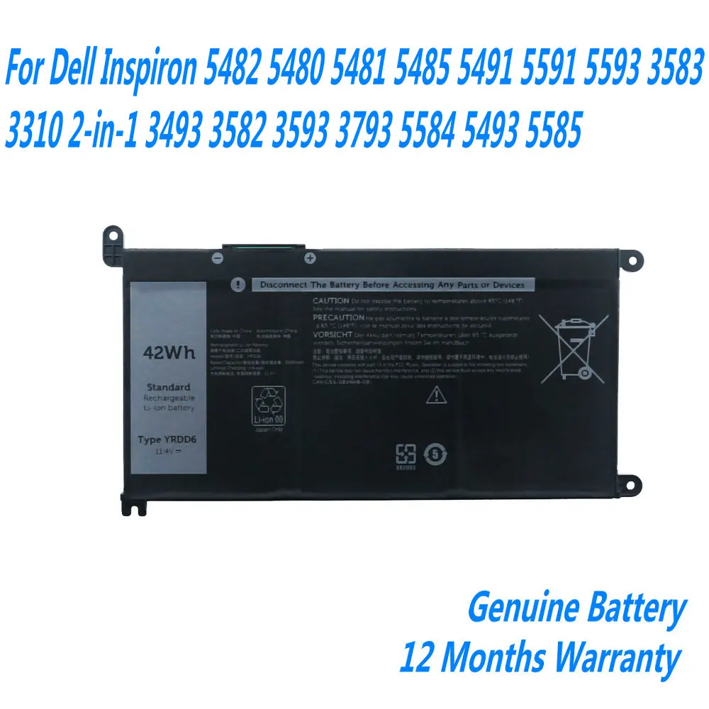 

NEW YRDD6 Laptop Battery For Dell Inspiron 5482 5480 5481 5485 5491 5591 5593 3583 3310 2-in-1 3493 3582 3593 3793 5584 5493