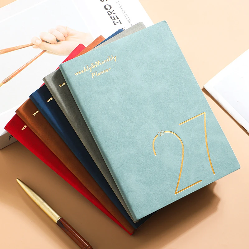 Personalized Name 2027 Weekly Monthly Planner Green PU Leather Customized Agenda Notebook for Daily Schedule Office Planning