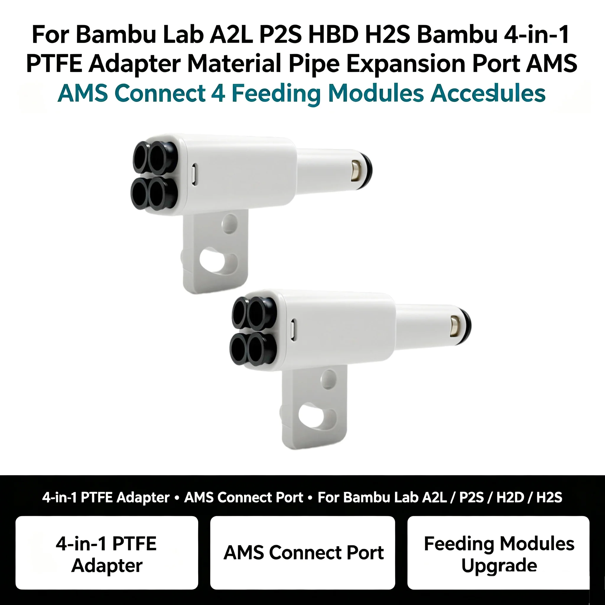 4-in-1 PTFE Tube Adapter Filament Expansion Port AMS Connection Parts Connect 4 Feeding Modules For Bambu Lab A2L P2S H2D H2S.