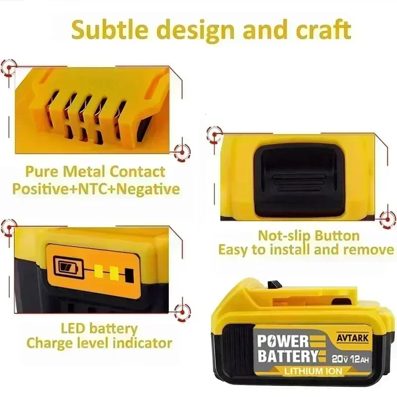 For DeWalt 20V 12.0Ah 18650 Lithium 18V Battery suitable for Dewalt DCB184 DCB200 electric tool rechargeable 18650 batteries